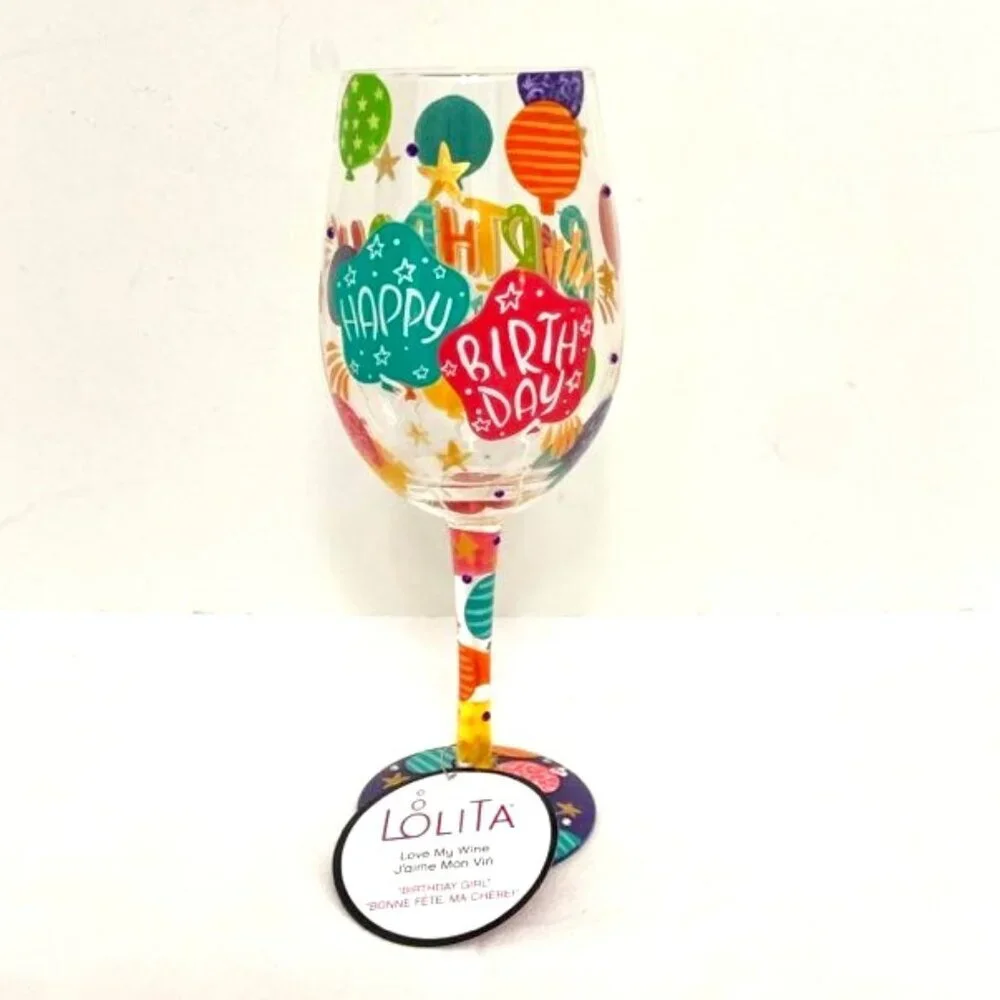 Lolita Wine Glass Birthday Girl Bonne‎ Fete Ma Chere Goblet & Recipe 15 oz